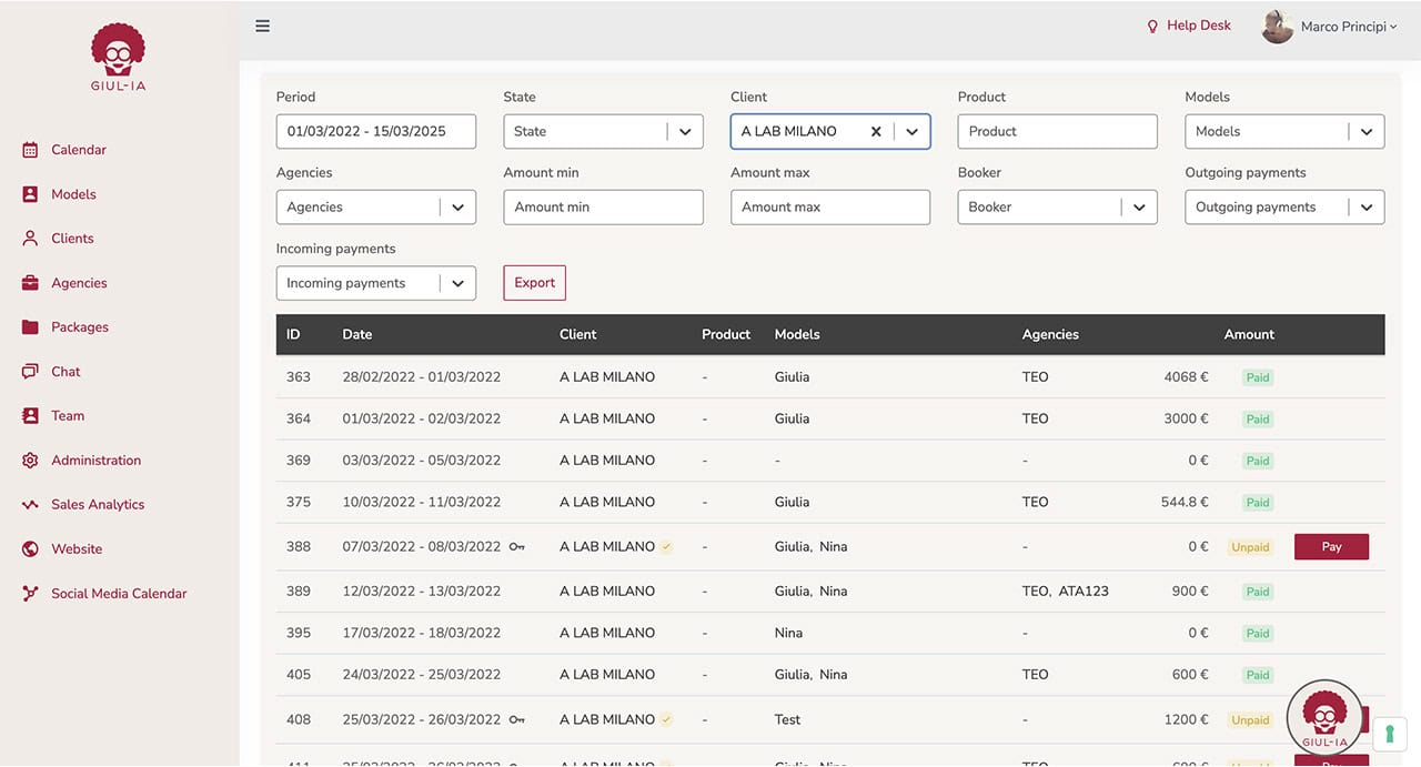 Giul-IA CRM Web App Screen Admin Tool