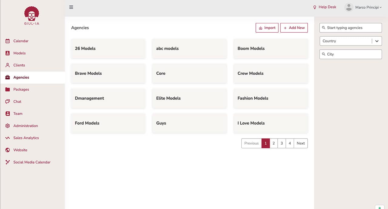 Giul-IA CRM Web App Screen Agencies