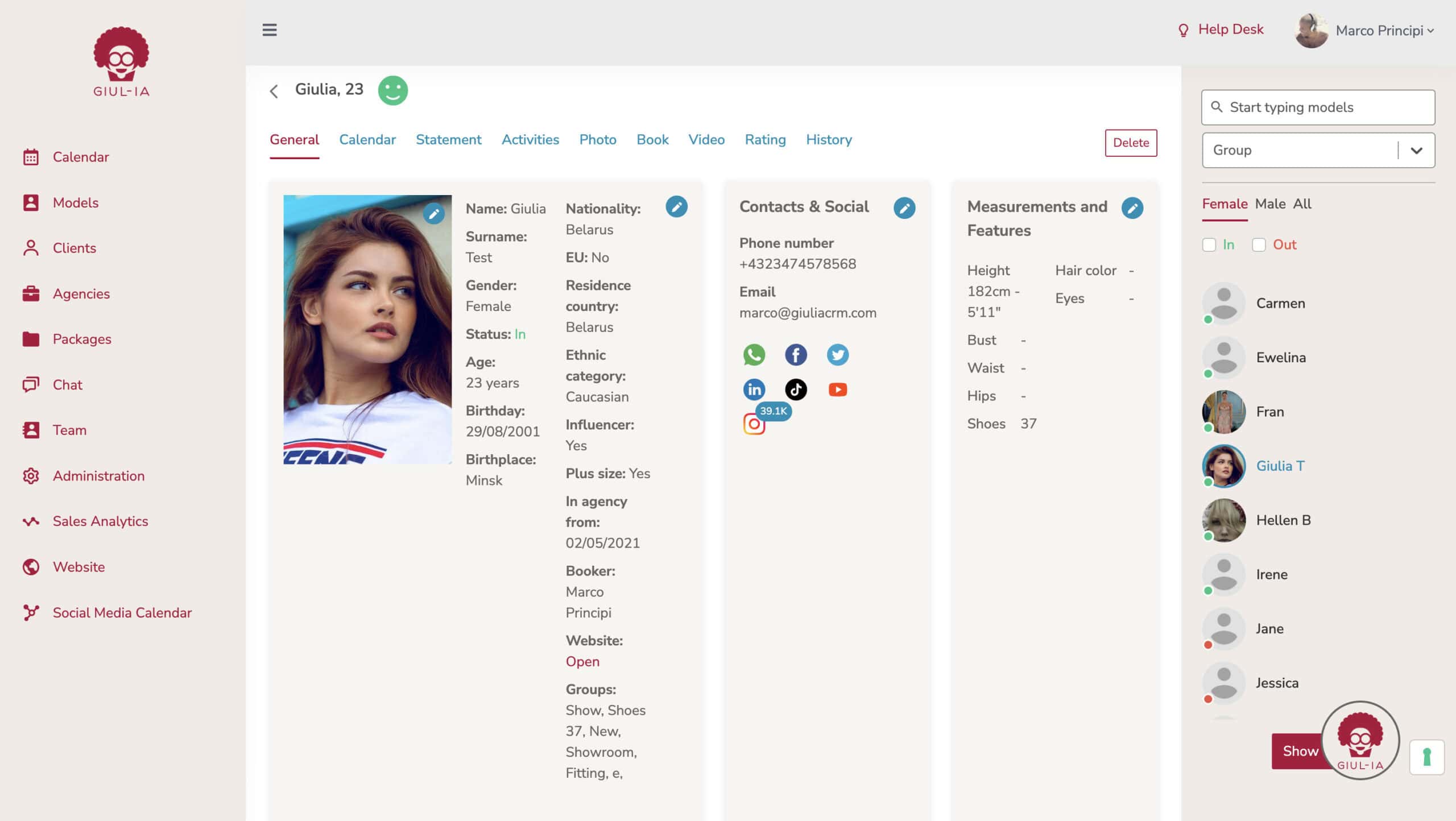 Giul-IA CRM Web App Screen Models