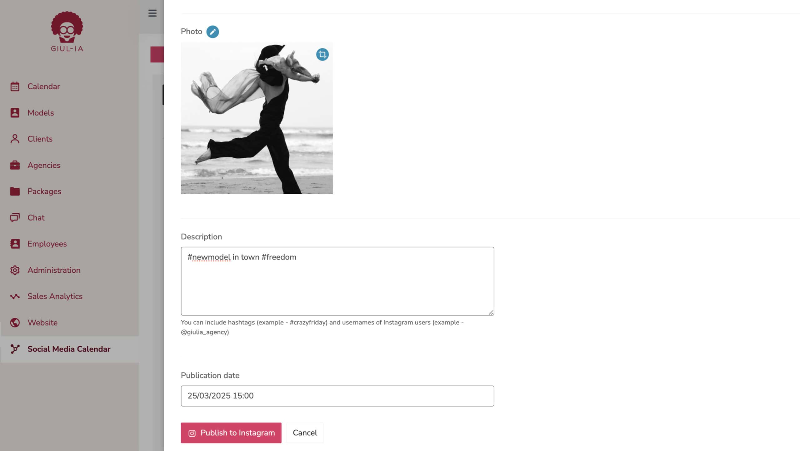 Giul-IA CRM Web App Screen Social Media Calendar
